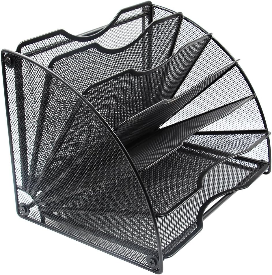 230527222359256_1 EasyPAG Desk File Organizer 6 Compartment Fan-Shaped Filing Paper Holder Letters Tray Desk Organizers and Accessories,Black - Image 1